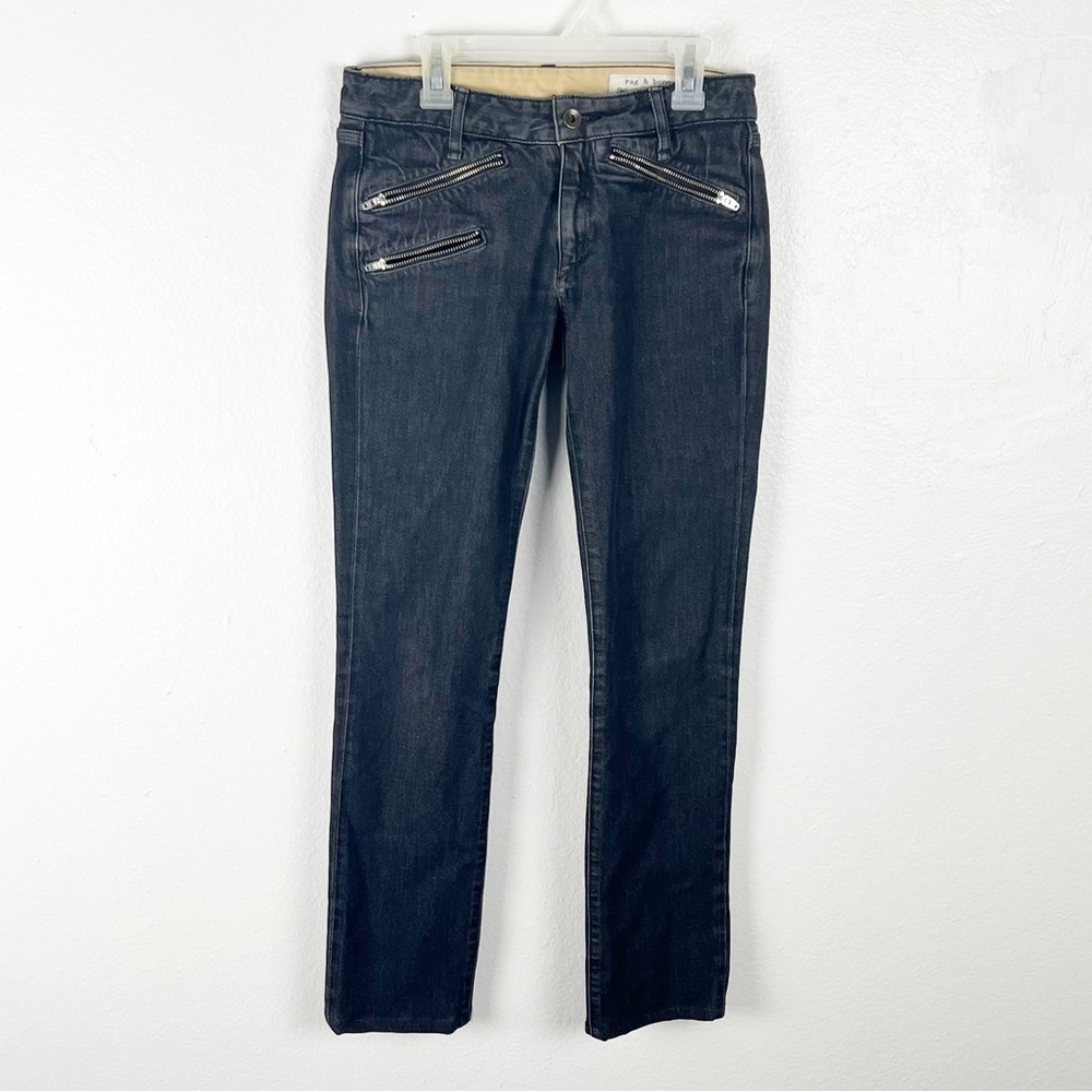 RAG & BONE Black Wash Moto Style Zipper Pockets Jeans Size 28 Moto Biker Casual